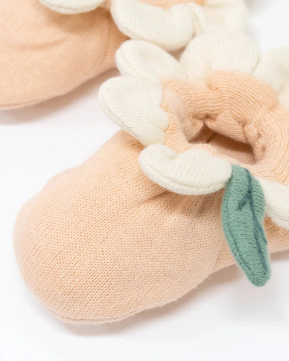 Peach Daisy Baby Booties