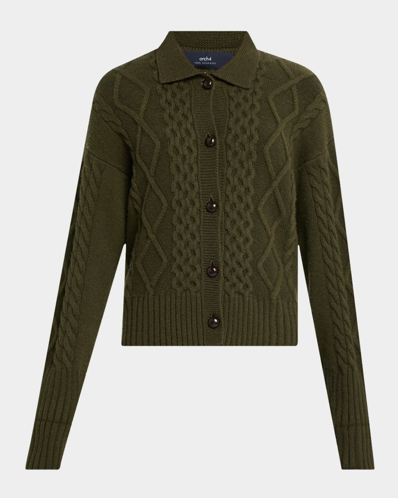 Columbia Cable-Knit Cashmere Cardigan - Dark Olive