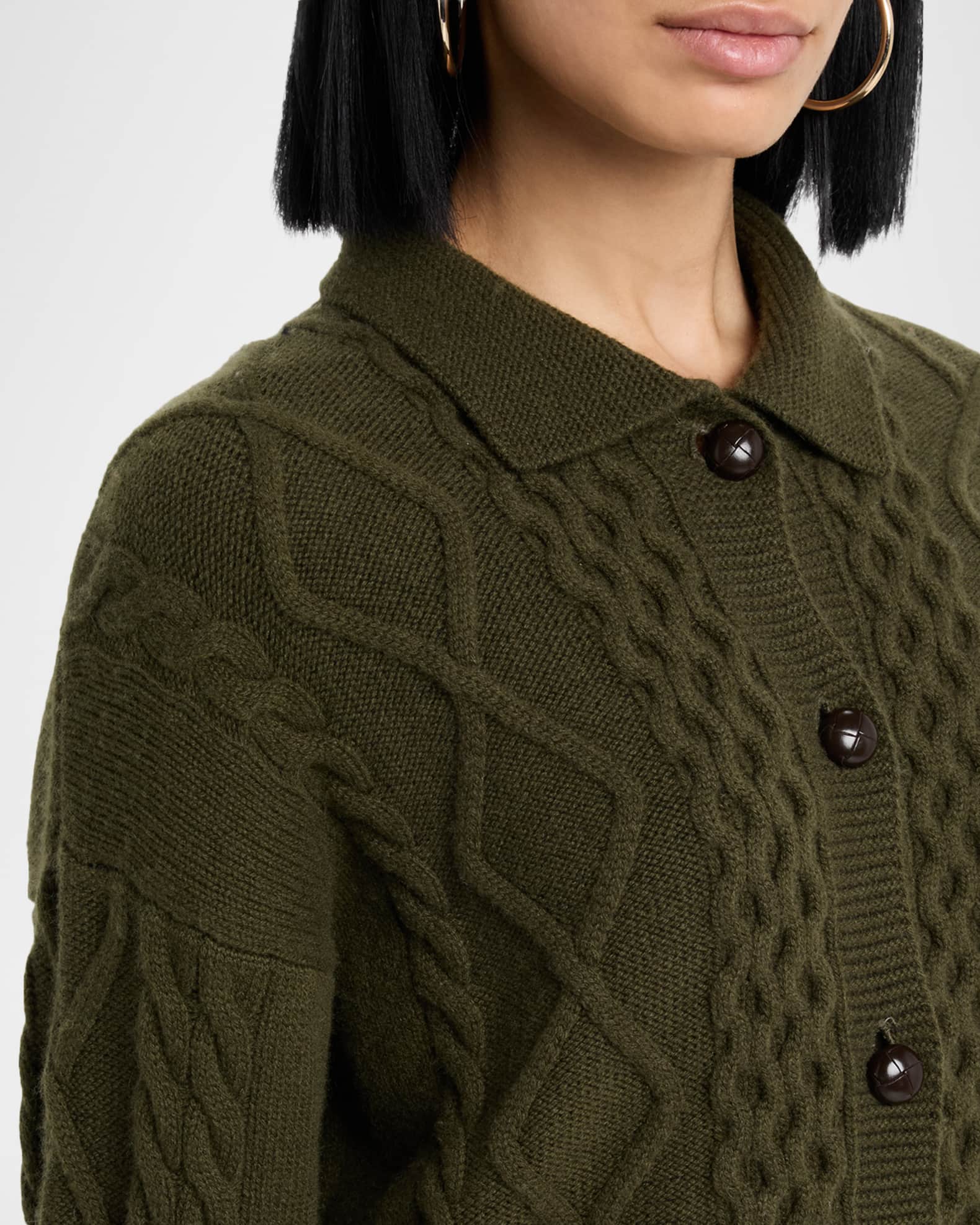 Columbia Cable-Knit Cashmere Cardigan - Dark Olive