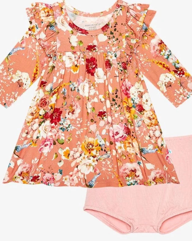 3/4 Sleeve Flutter Dress & Bloomer Set - Celia