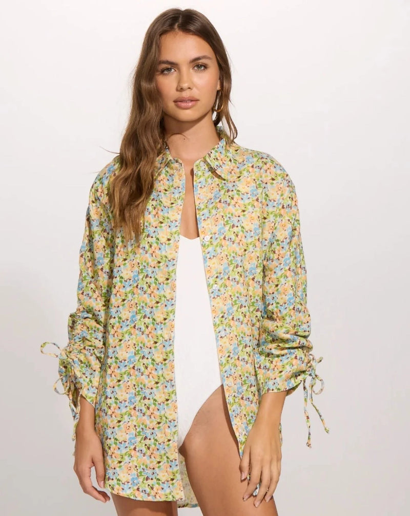 Cinch Sleeve Cover Up Shirt - Pansy