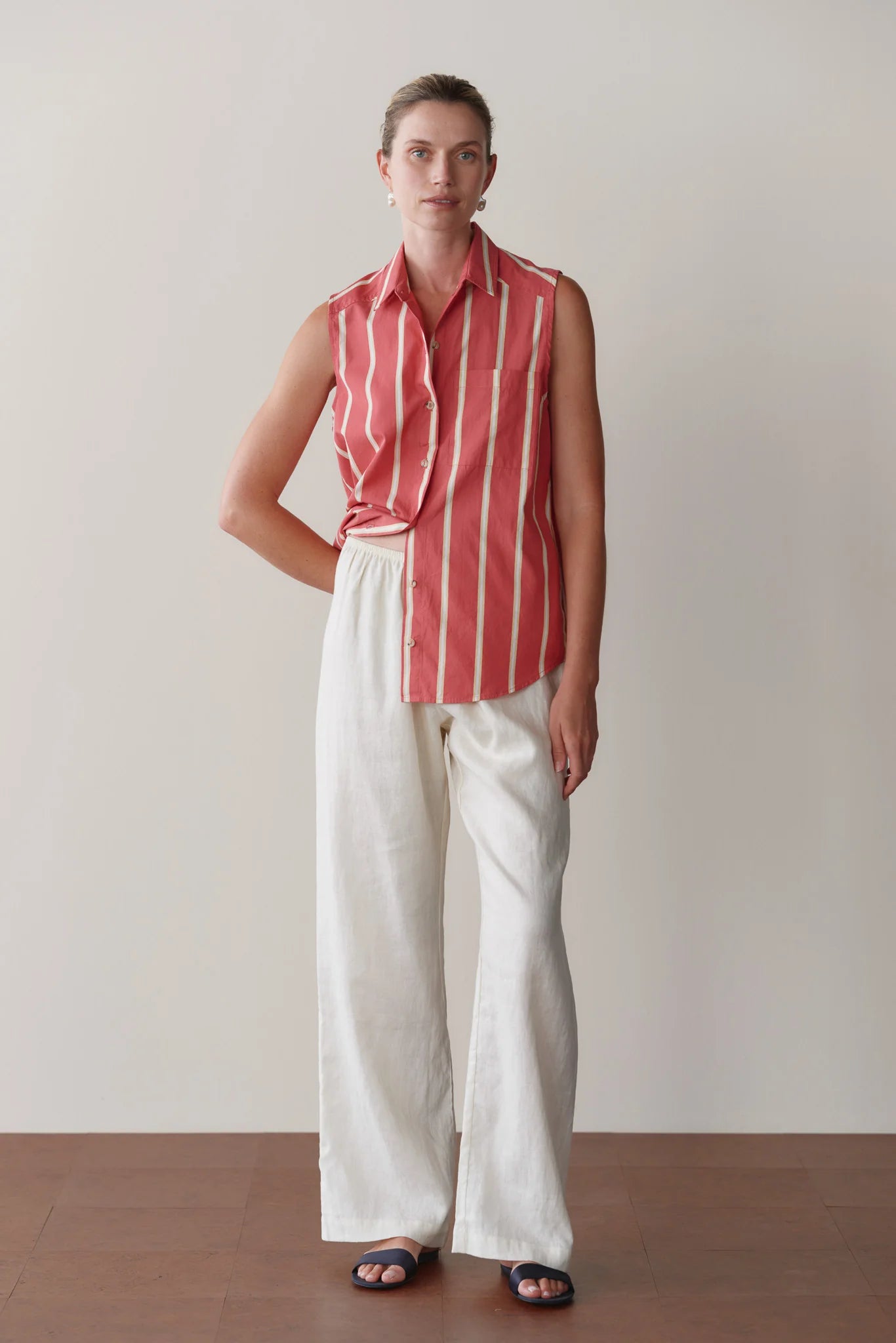 The Linen Simple Pant - Creme