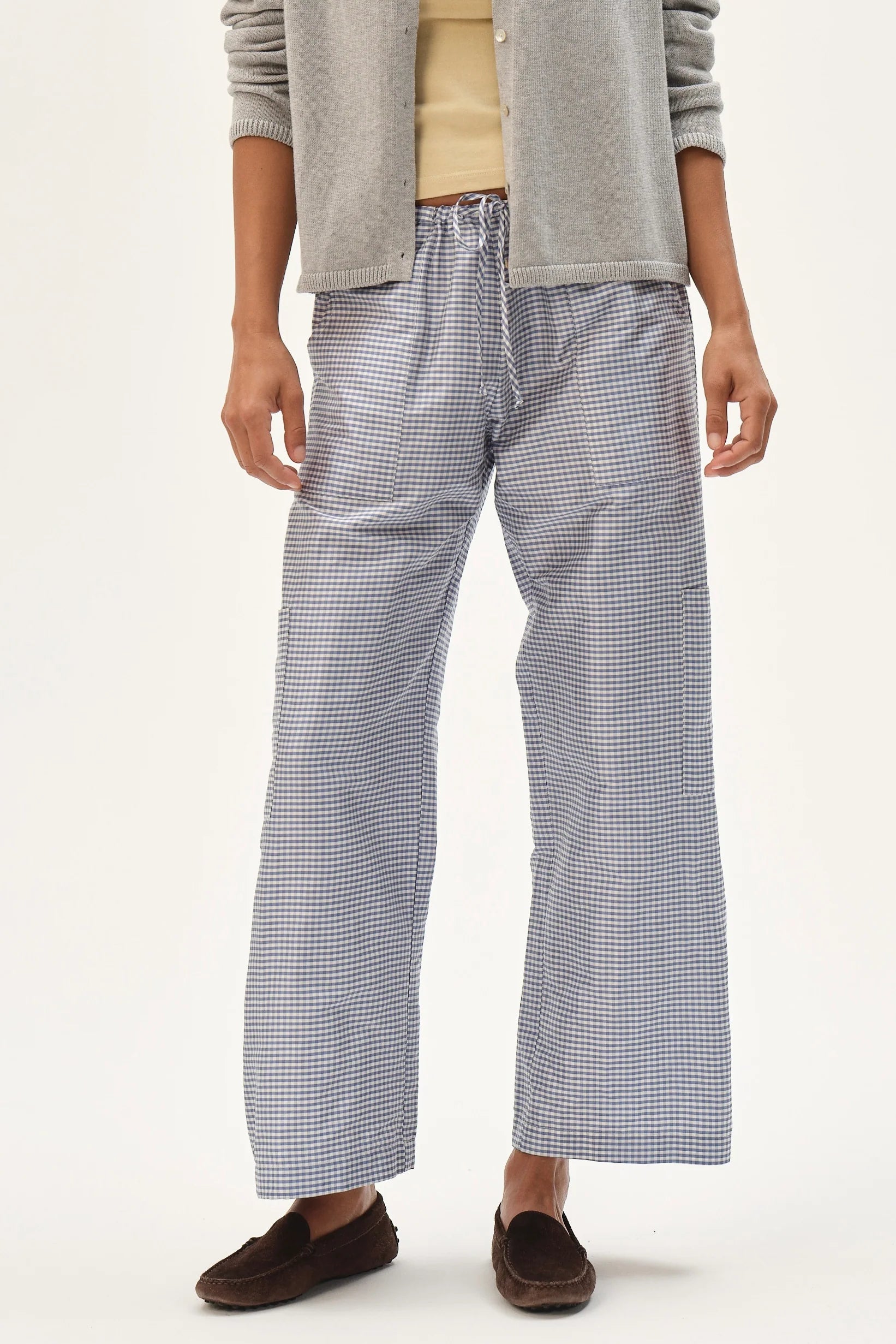 The Taffeta Gingham Drawstring Cargo Pant - Cornflower
