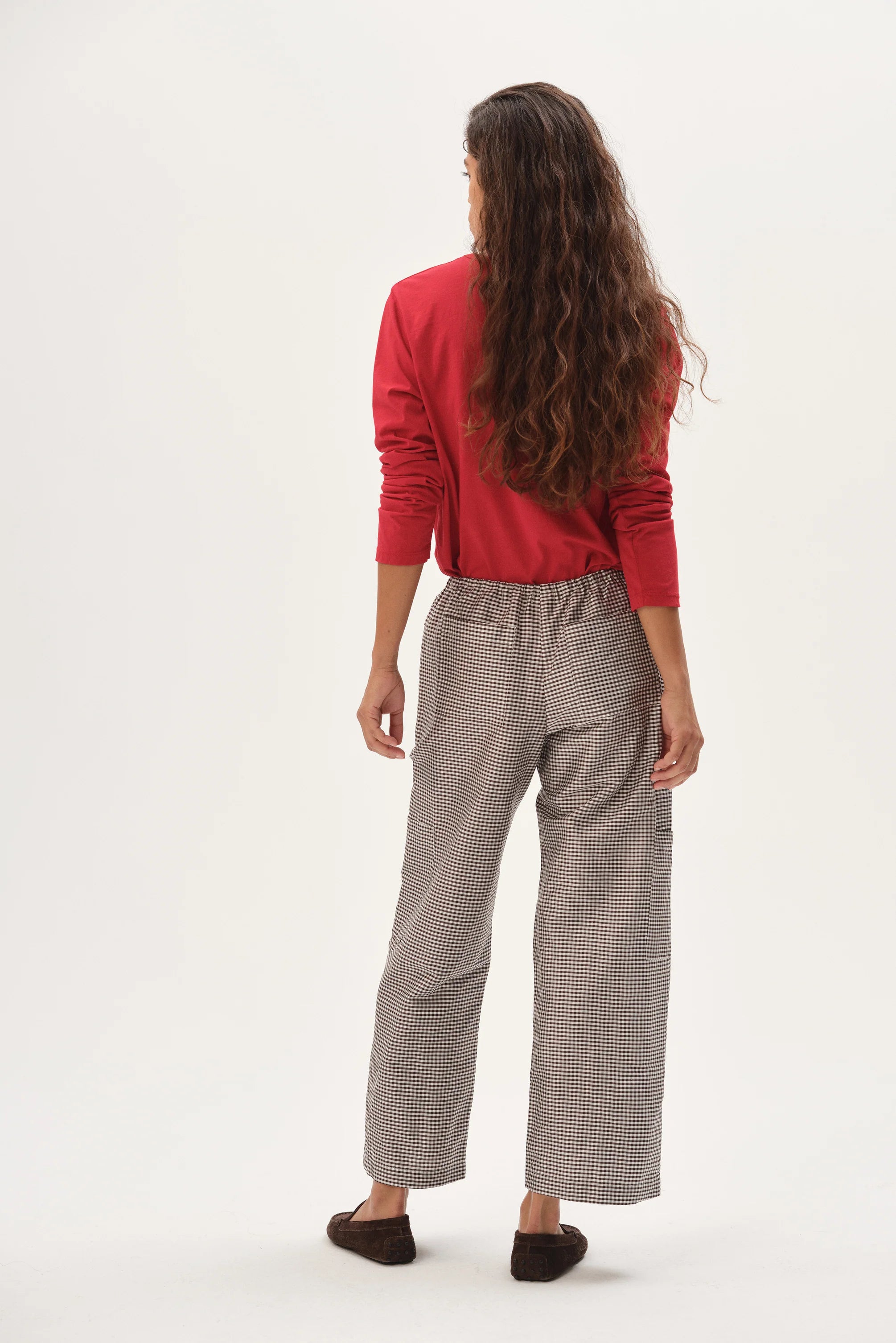 The Taffeta Gingham Drawstring Cargo Pant - Espresso