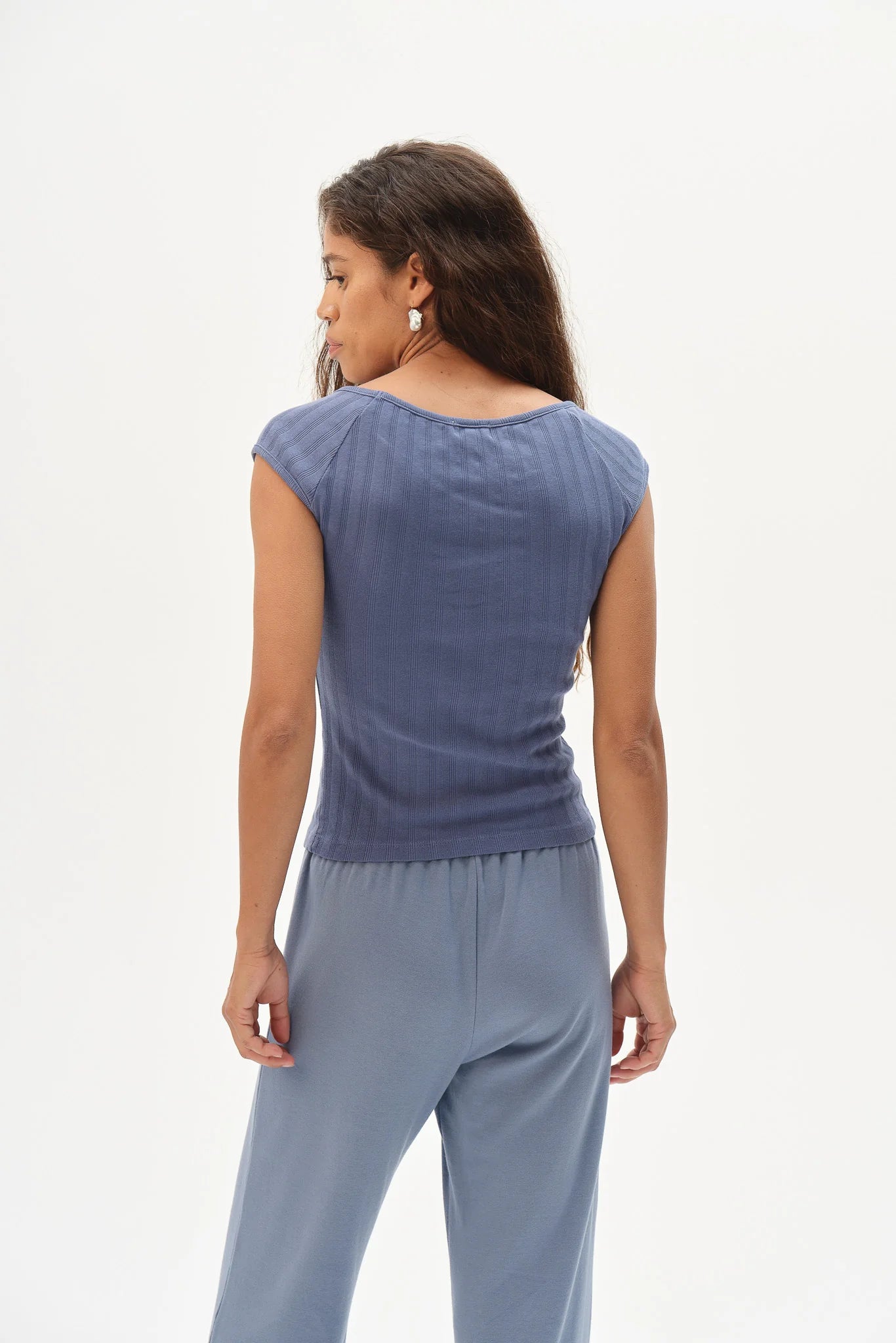 The Varied Rib Wide Neck Tee - Lapis