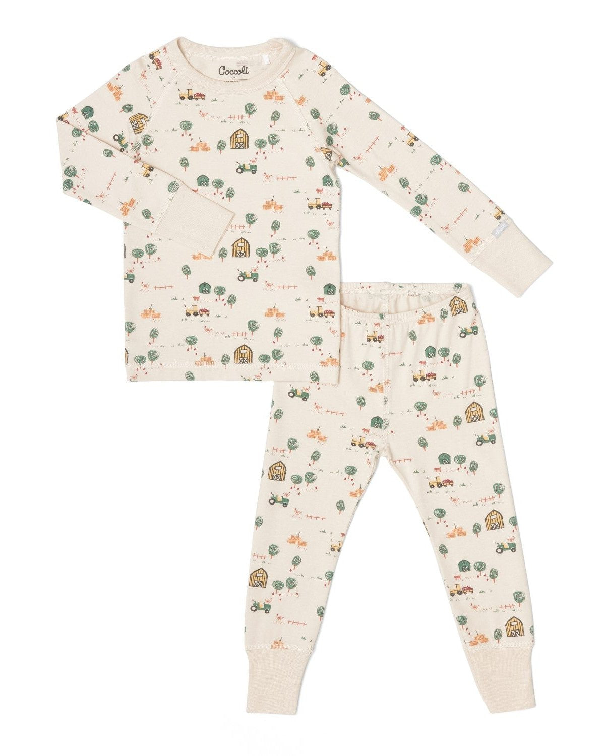 Cotton Modal Long Sleeve Pyjama - Farm on Beige