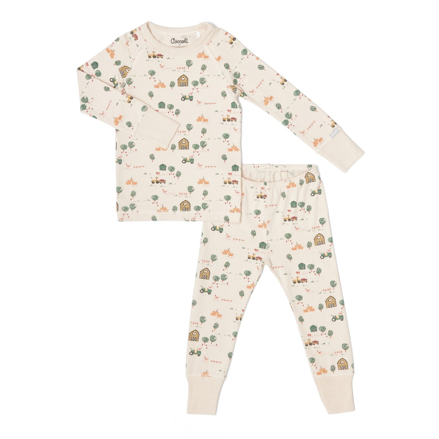 Cotton Modal Long Sleeve Pyjama - Farm on Beige