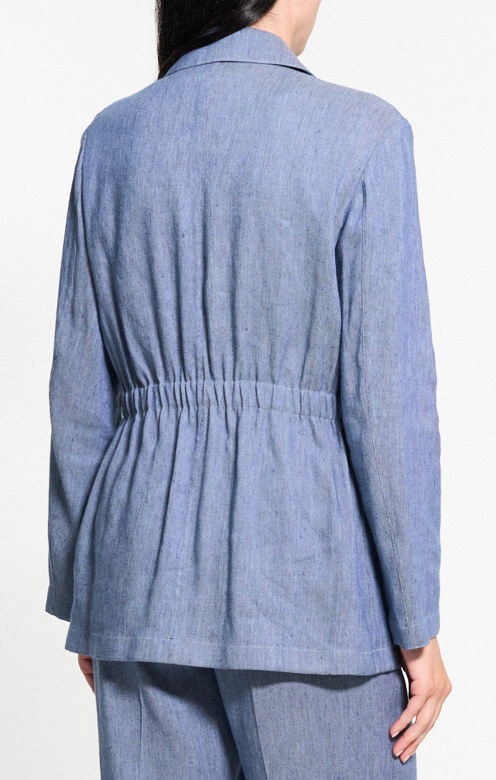 Cinched Jacket in Fluid Linen - Light Denim