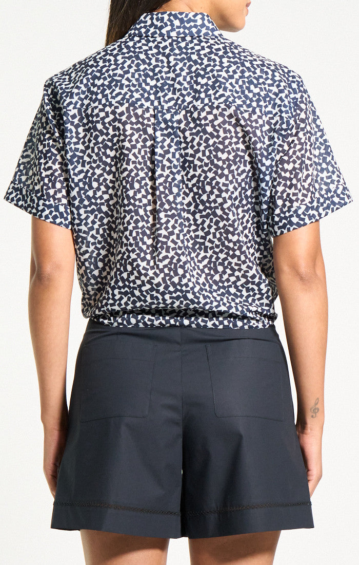 Tie Front Button Down Shirt - Navy