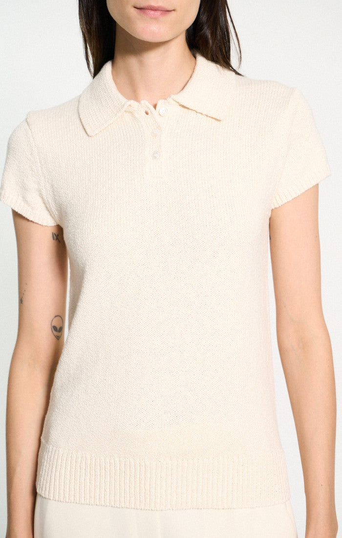 Cap-Sleeve Polo Top - Off White