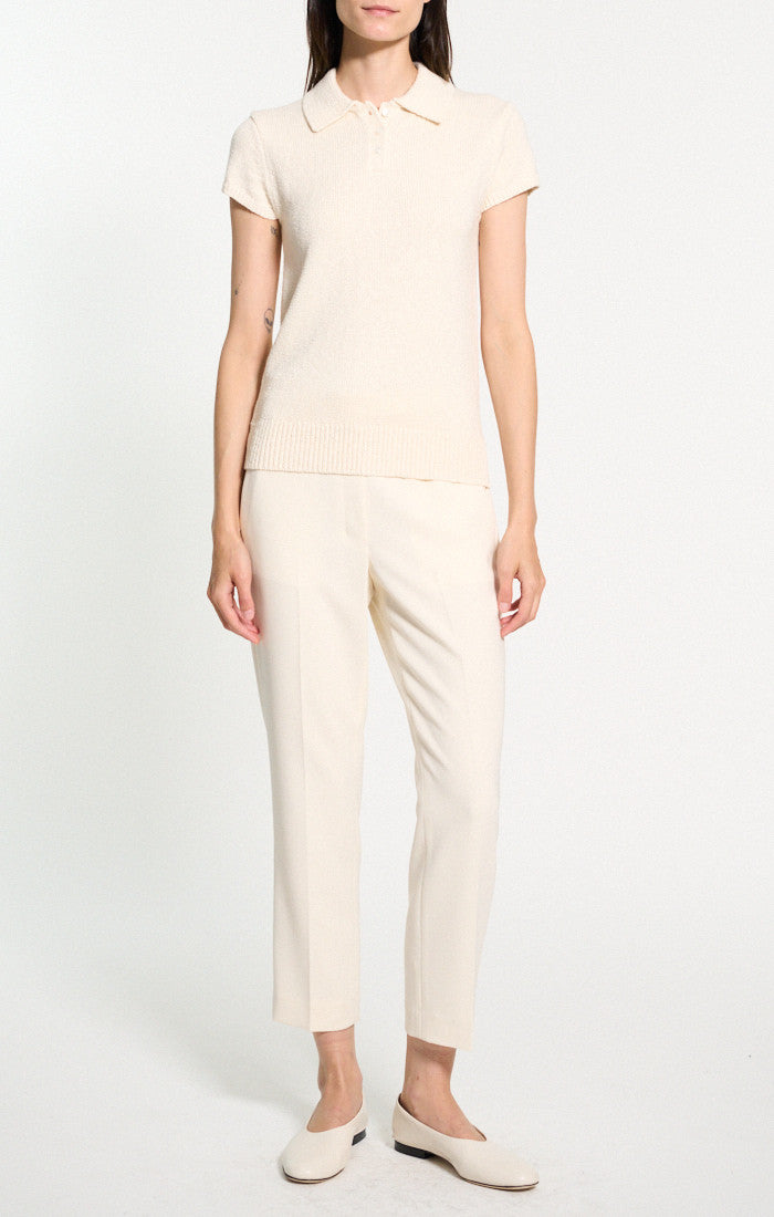 Cap-Sleeve Polo Top - Off White