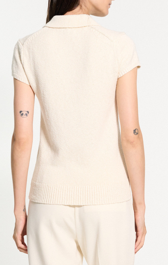 Cap-Sleeve Polo Top - Off White