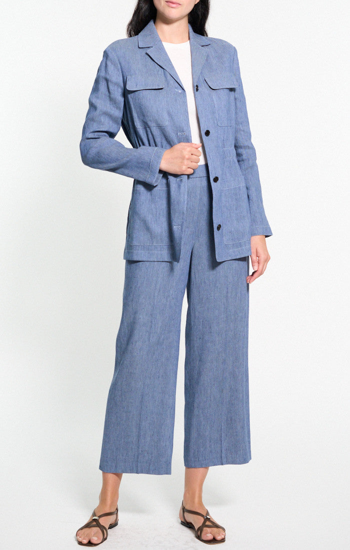 Cinched Jacket in Fluid Linen - Light Denim