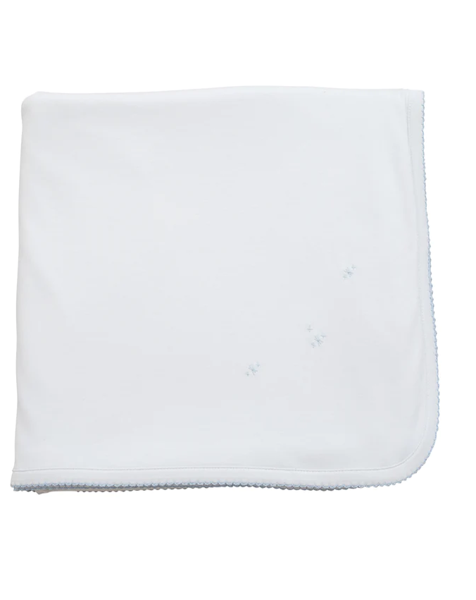 Small Pima Blanket - White with Blue