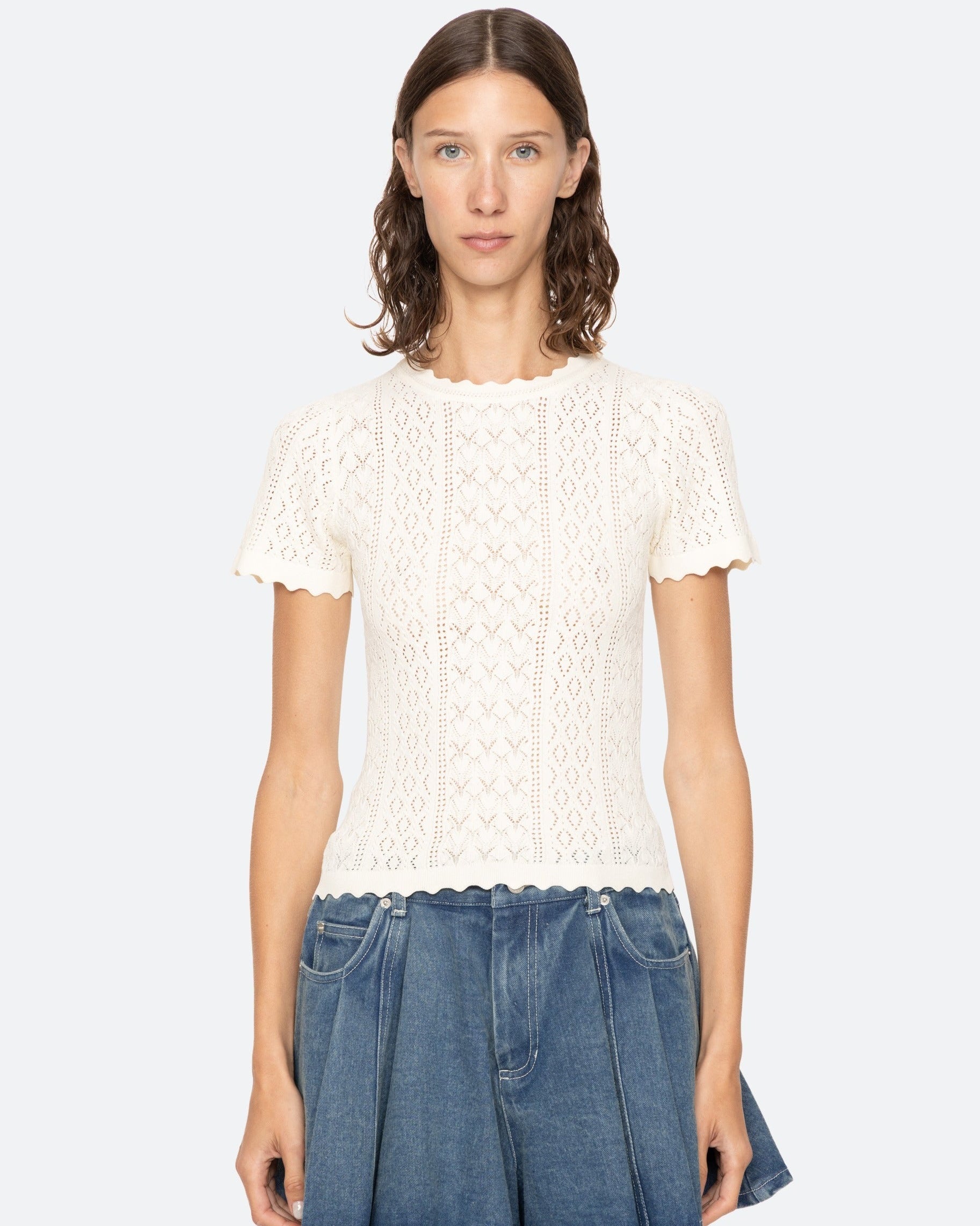 Georgia Knit Short Sleeve Top - Cream