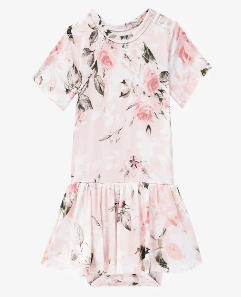 Vintage Pink Rose - Short Sleeve With Twirl Skirt Bodysuit