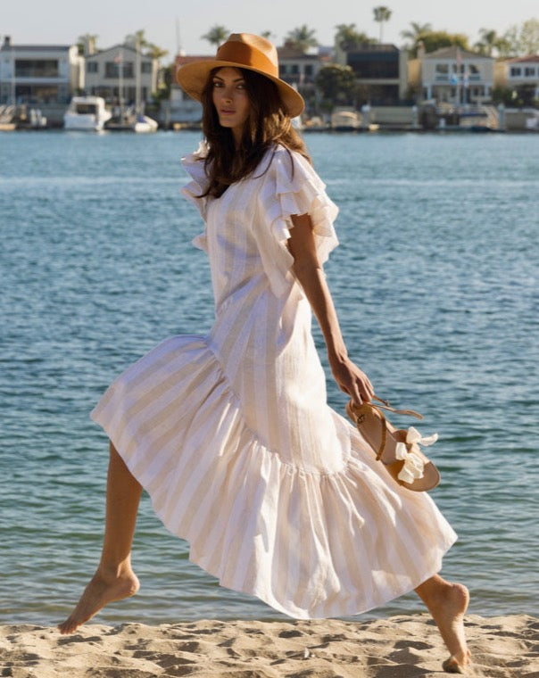 Clara Cover-Up Dress - Beige Stripe