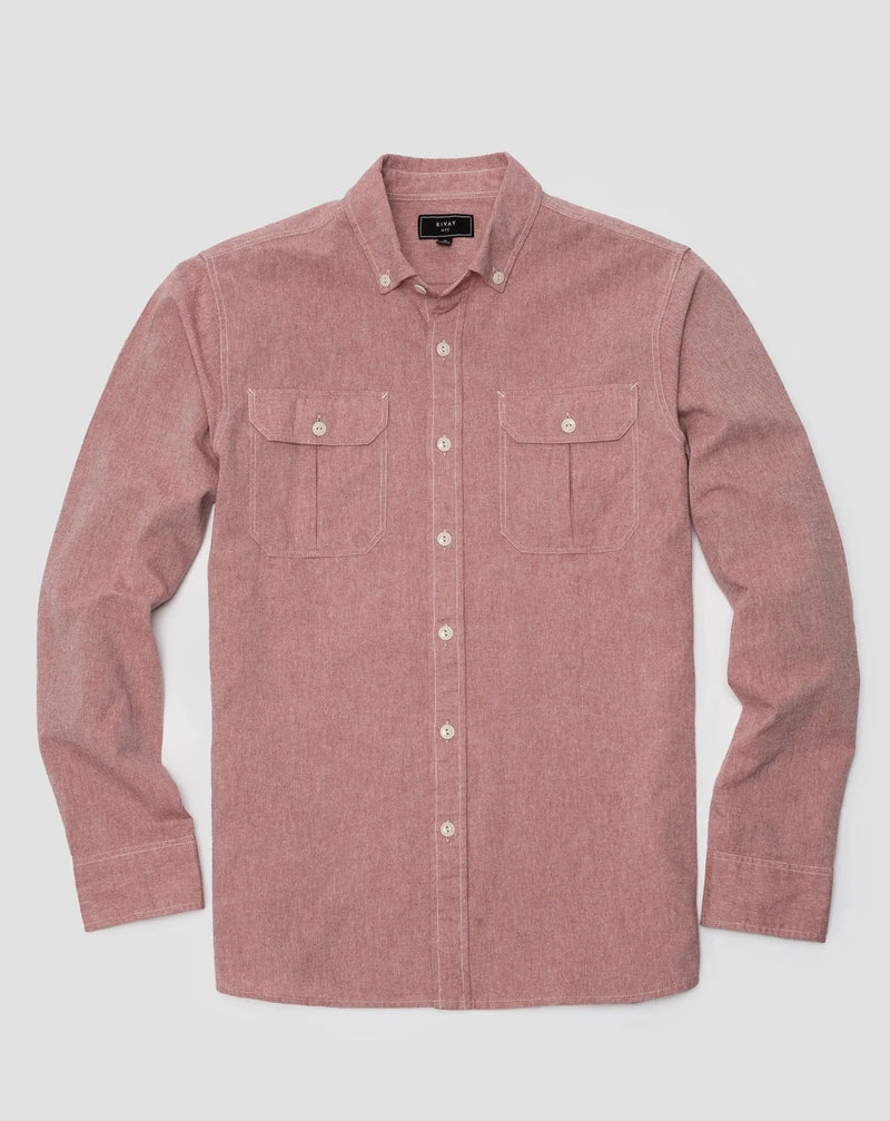 Quinn Chambray Workshirt in Washed Red