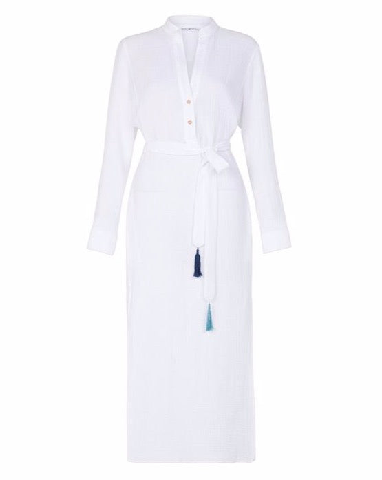 Frieda Crinkle Cotton Shirt Dress - White