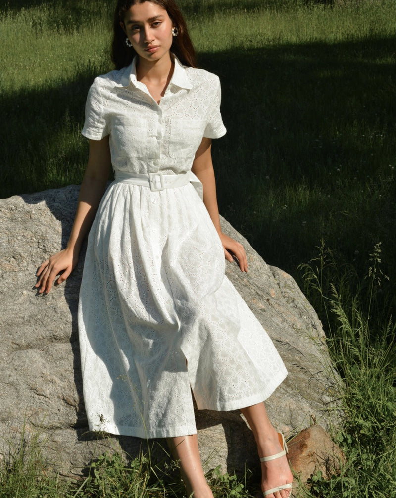 Kristin Eyelet Button Down Dress